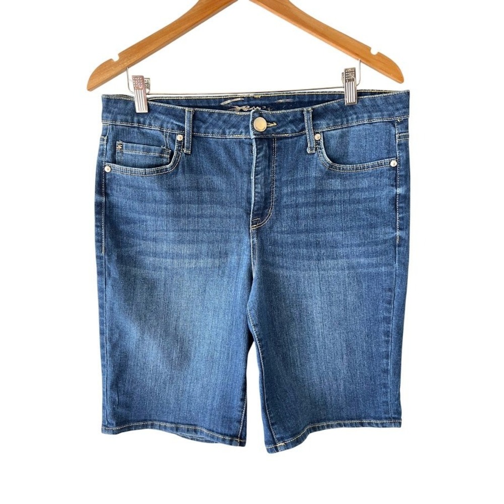Seven7 Sunset Bermuda Shorts Womens 12 Blue Denim Jean Long Walking Stretch